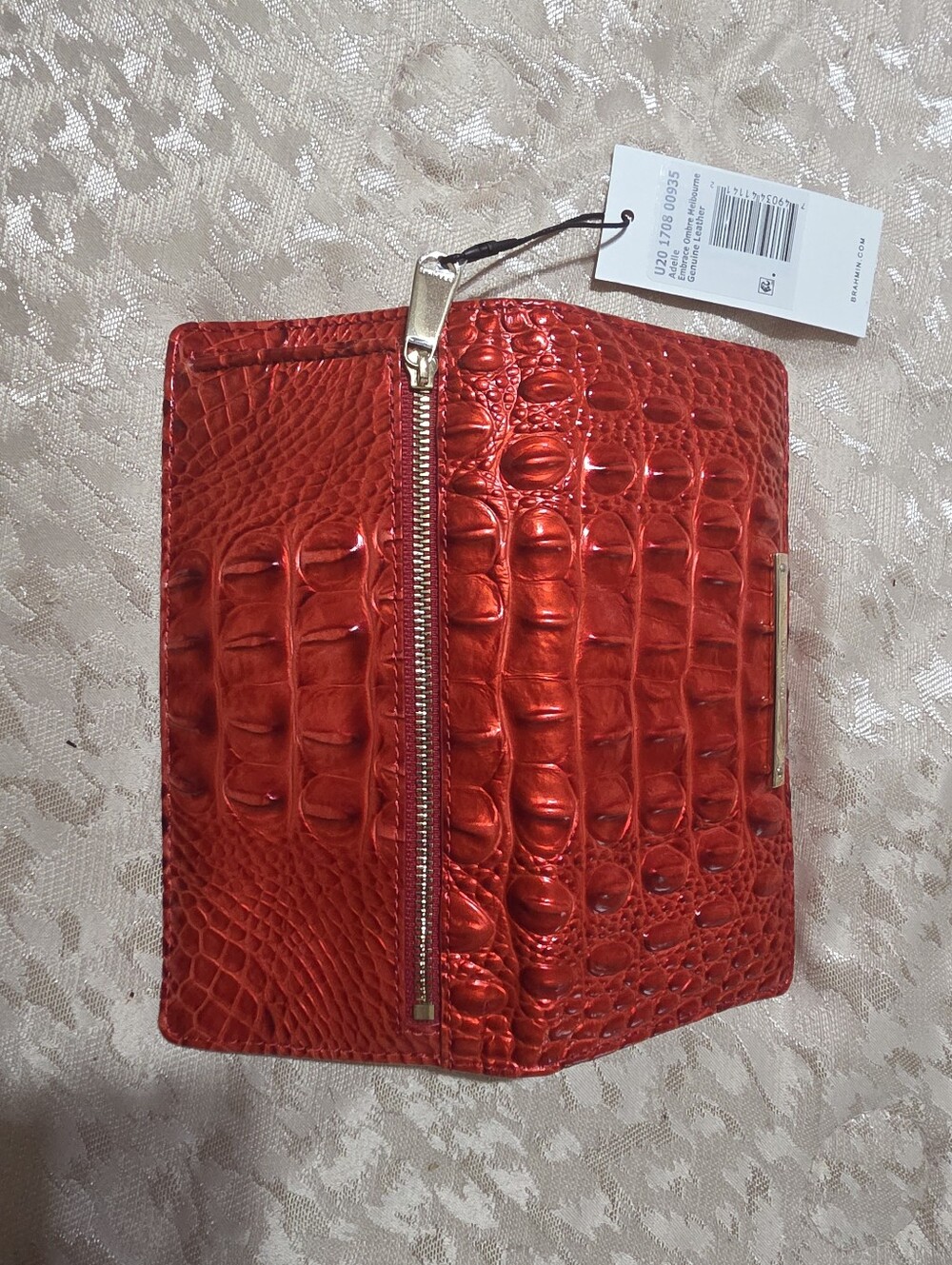 Brahmin Metallic Croc Embossed Red Long Wallet Leather Slim Designer Clutch - Picture 4 of 9